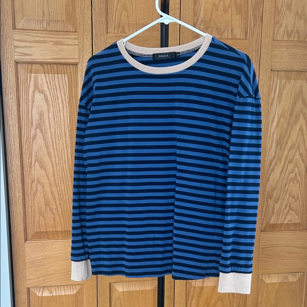 Zest a Navy  Striped Top with Cream Accents
